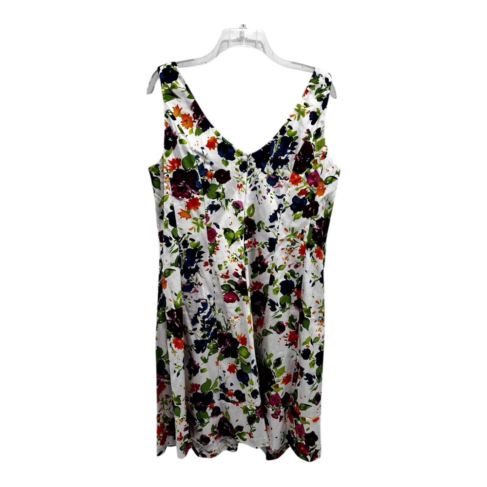 CHAPS Dress‎ 16 White Floral Fit & Flare Cotton Stretch Sleeveless V-Neck Zip - Picture 2 of 11